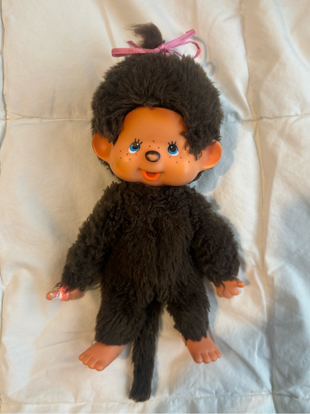 Monchhichi Vintage Plush Doll with Pink Bow